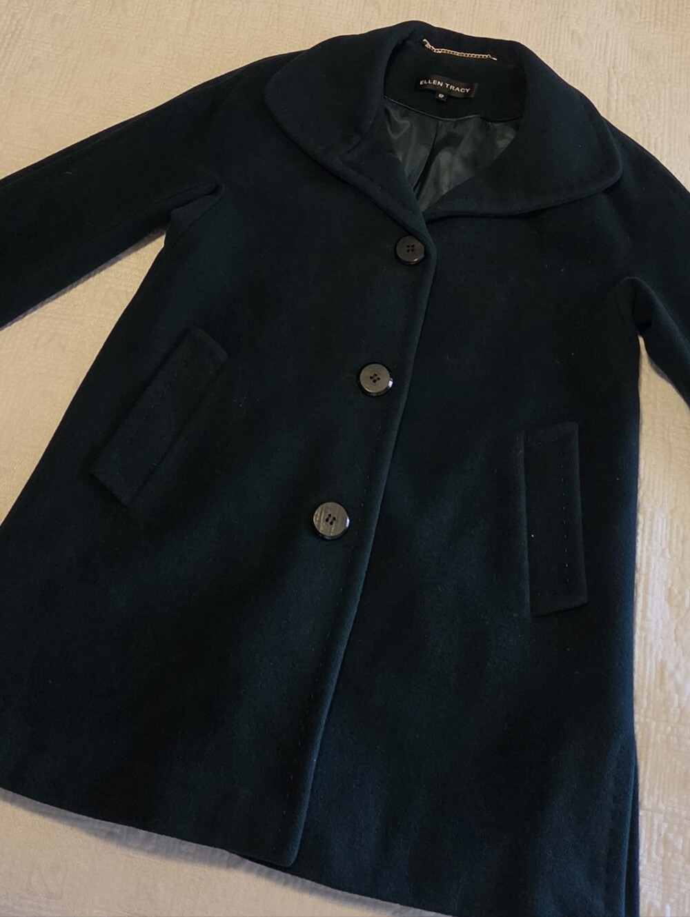 Ellen Tracy Wool Angora Blend Green Single Breasted Pea Coat, Size 6P